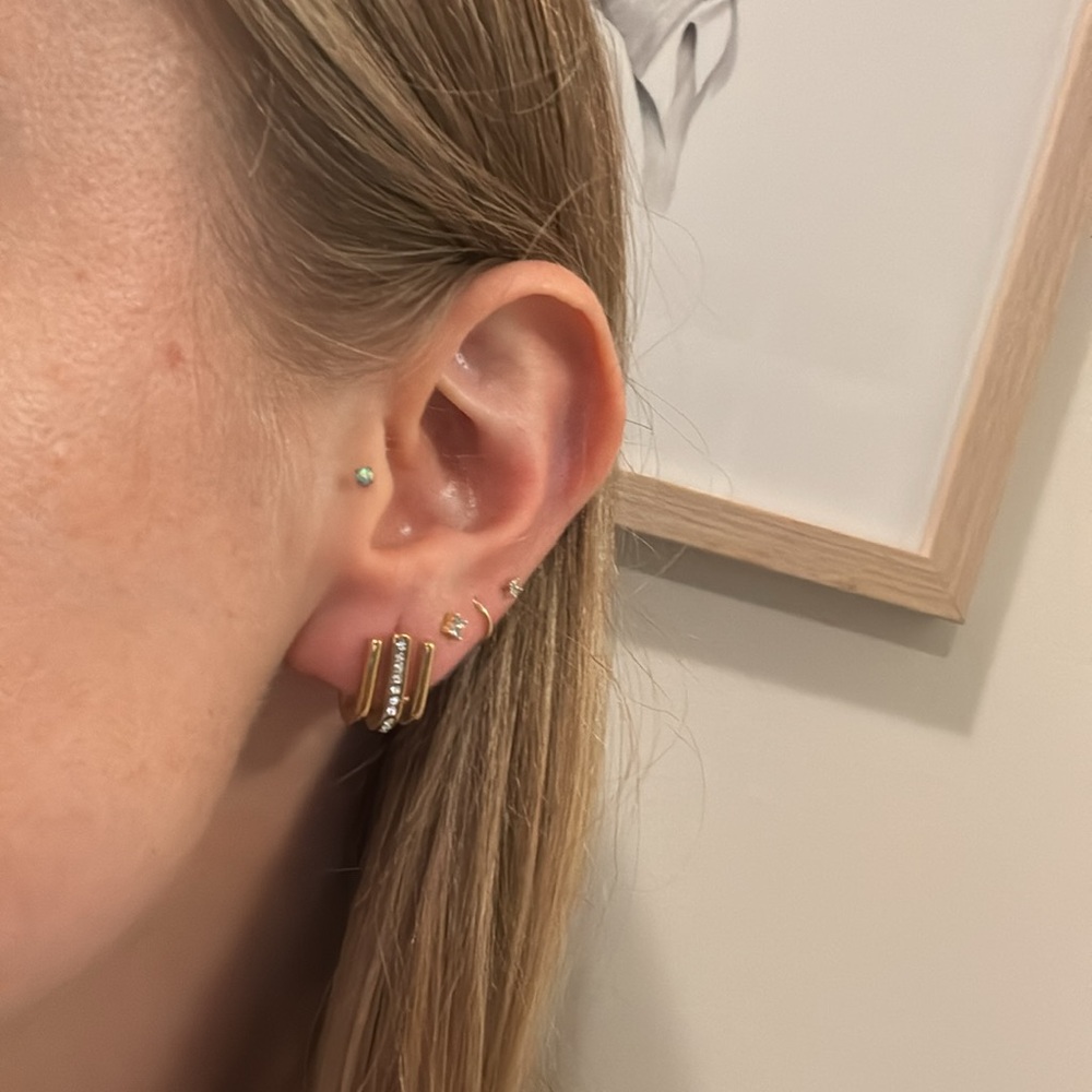 gold cz stud stainless steel earrings hoop like